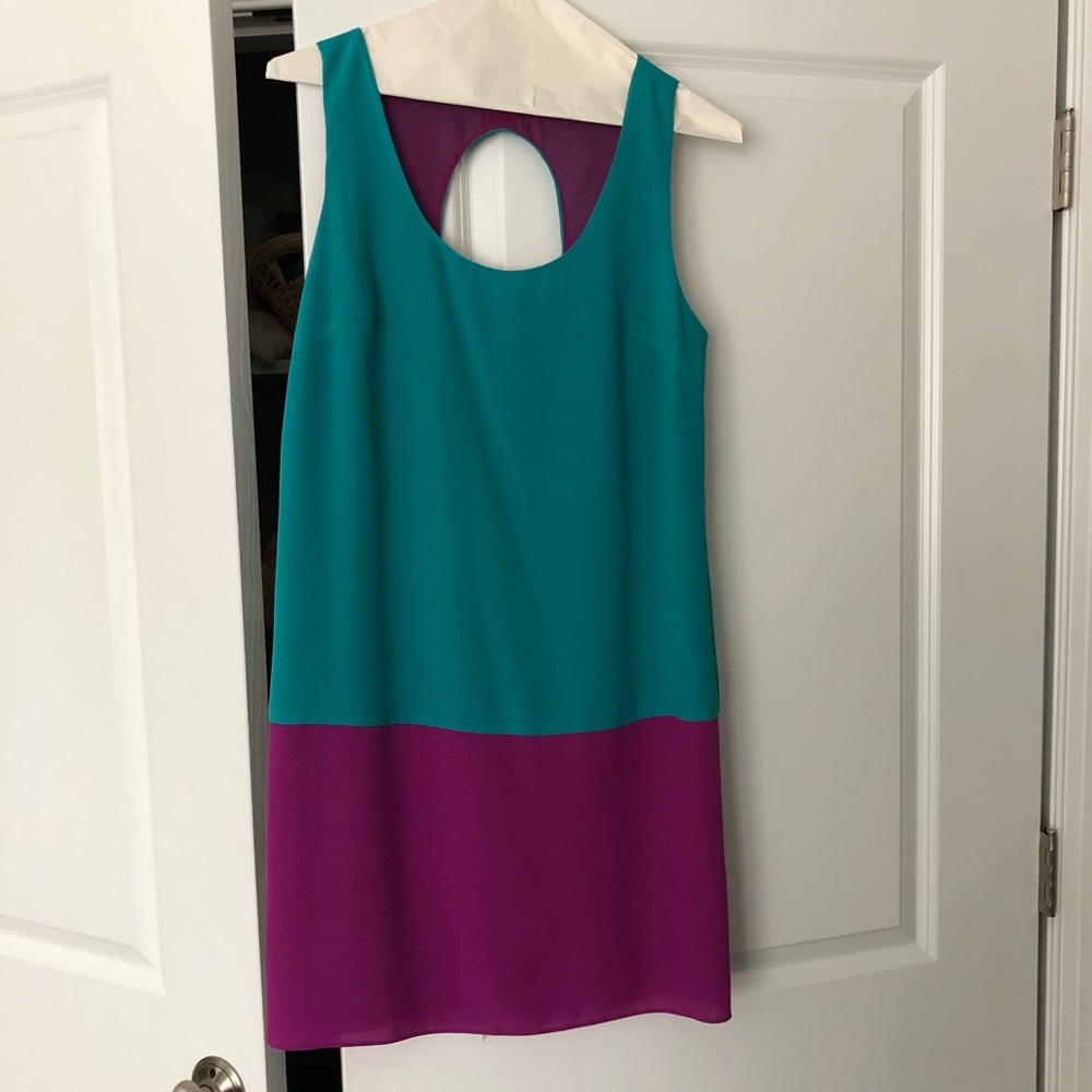 Karlie Turquoise and Royal Purple Colorblock Dress